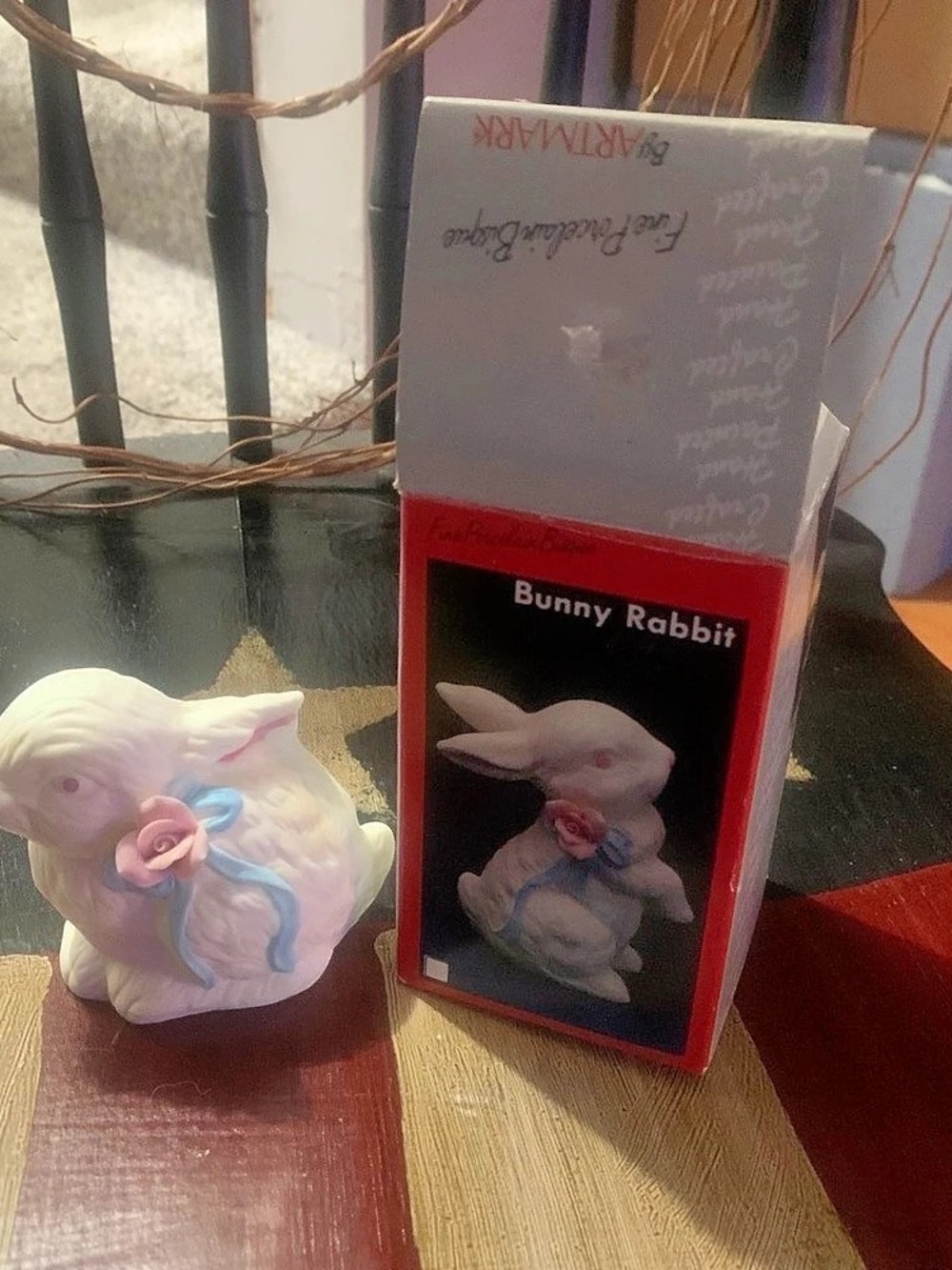 Artmark Bunny Rabbit Figurine with Rose and Bow